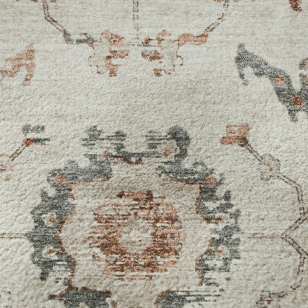 HomeRoots 8' X 10' Linen Ivory & Salmon Oriental Area Rug – Washable, Durable, UV-Protected for Stylish Homes 709882
