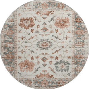 HomeRoots 8' X 10' Linen Ivory & Salmon Oriental Area Rug – Washable, Durable, UV-Protected for Stylish Homes 709882