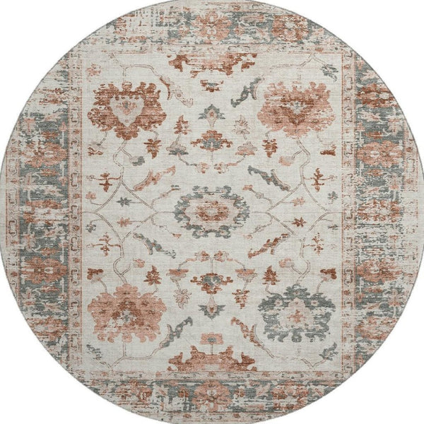 HomeRoots 8' X 10' Linen Ivory & Salmon Oriental Area Rug – Washable, Durable, UV-Protected for Stylish Homes 709882
