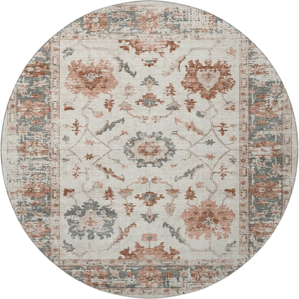 HomeRoots 8' X 10' Linen Ivory & Salmon Oriental Area Rug – Washable, Durable, UV-Protected for Stylish Homes 709882