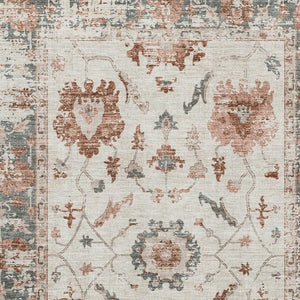 HomeRoots 9' X 12' Linen Ivory & Salmon Oriental Washable Area Rug - UV Protected, Stain Resistant Elegance 709883
