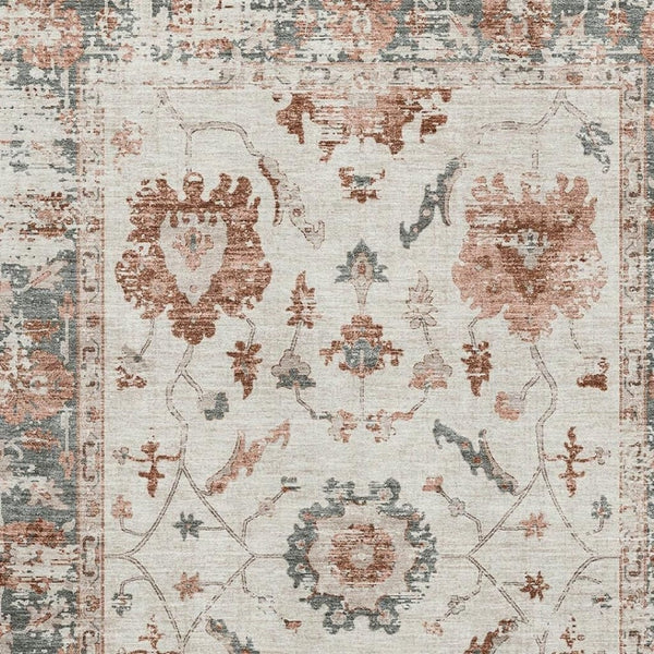 HomeRoots 9' X 12' Linen Ivory & Salmon Oriental Washable Area Rug - UV Protected, Stain Resistant Elegance 709883