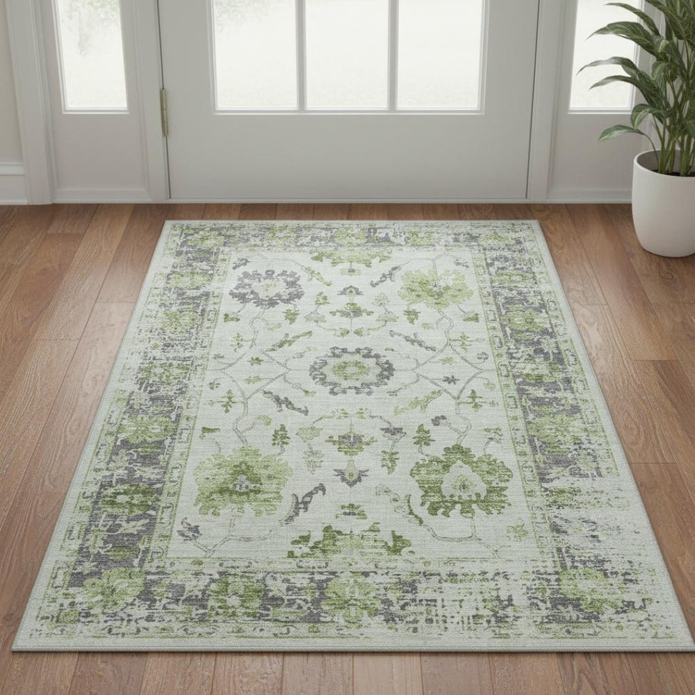 HomeRoots 5' X 8' Mint Green & Gray Oriental Area Rug - Washable, Stain Resistant, Non-Slip, UV Protected! 709886