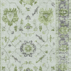 HomeRoots 8' Elegant Mint Green & Gray Oriental Washable Round Rug – UV Protected, Stain-Resistant Style! 709887