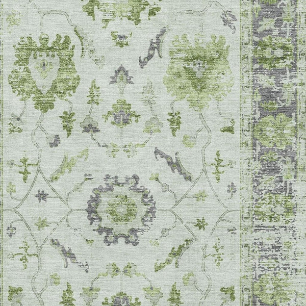 HomeRoots 8' Elegant Mint Green & Gray Oriental Washable Round Rug – UV Protected, Stain-Resistant Style! 709887