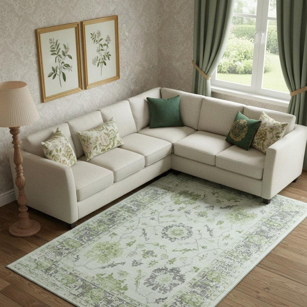 HomeRoots 10' X 14' Mint Green & Gray Oriental Area Rug - Stylish, Washable, UV-Protected for Busy Homes 709890