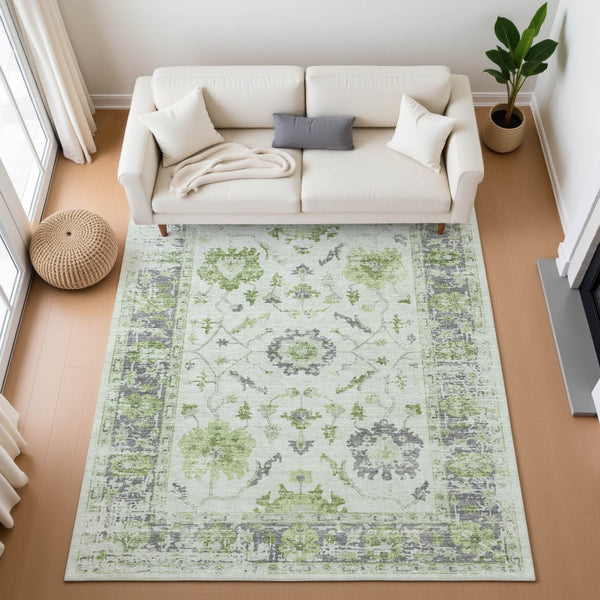 HomeRoots 10' X 14' Mint Green & Gray Oriental Area Rug - Stylish, Washable, UV-Protected for Busy Homes 709890