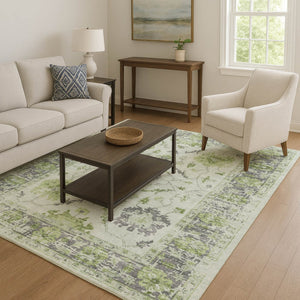 HomeRoots 10' X 14' Mint Green & Gray Oriental Area Rug - Stylish, Washable, UV-Protected for Busy Homes 709890