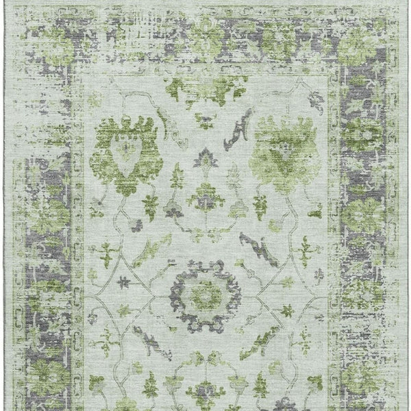 HomeRoots 10' X 14' Mint Green & Gray Oriental Area Rug - Stylish, Washable, UV-Protected for Busy Homes 709890