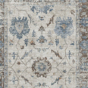 HomeRoots 5' X 8' Washable Beige Blue Brown Oriental Area Rug with UV Protection & Stain Resistance for Homes 709892