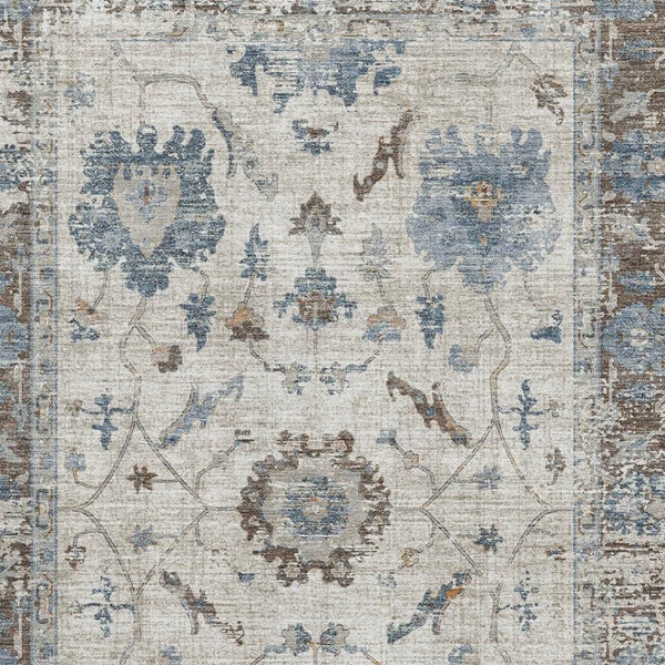 HomeRoots 5' X 8' Washable Beige Blue Brown Oriental Area Rug with UV Protection & Stain Resistance for Homes 709892