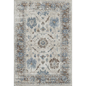 HomeRoots 8' Beige, Blue & Brown Oriental Washable Round Rug - Durable, UV-Protected, Stain-Resistant Design! 709893