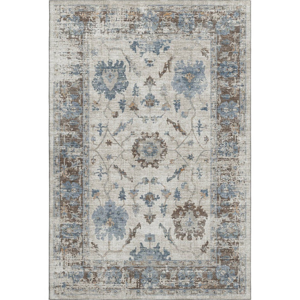 HomeRoots 8' Beige, Blue & Brown Oriental Washable Round Rug - Durable, UV-Protected, Stain-Resistant Design! 709893