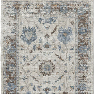 HomeRoots 8' Beige, Blue & Brown Oriental Washable Round Rug - Durable, UV-Protected, Stain-Resistant Design! 709893