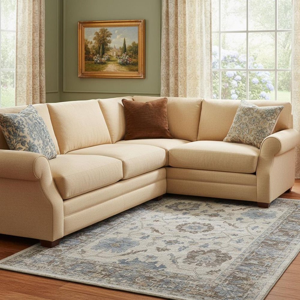 HomeRoots 9' X 12' Washable Beige, Blue & Brown Oriental Area Rug - UV Protected, Stain-Resistant Elegance 709895