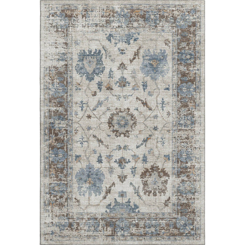 HomeRoots 9' X 12' Washable Beige, Blue & Brown Oriental Area Rug - UV Protected, Stain-Resistant Elegance 709895