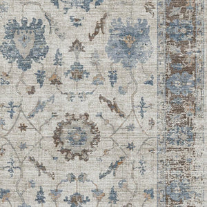 HomeRoots 9' X 12' Washable Beige, Blue & Brown Oriental Area Rug - UV Protected, Stain-Resistant Elegance 709895
