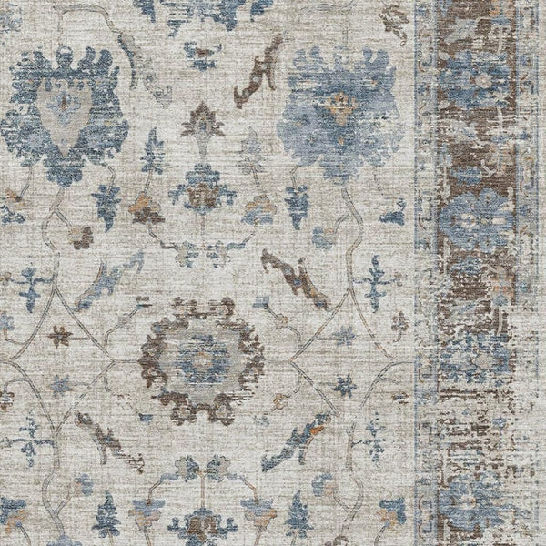 HomeRoots 9' X 12' Washable Beige, Blue & Brown Oriental Area Rug - UV Protected, Stain-Resistant Elegance 709895