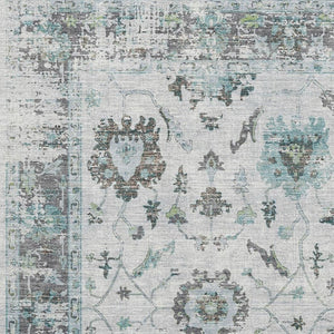 HomeRoots 5' X 8' Teal Gray Charcoal Oriental Rug - Washable, UV Protected, Stain Resistant for Busy Homes 709898