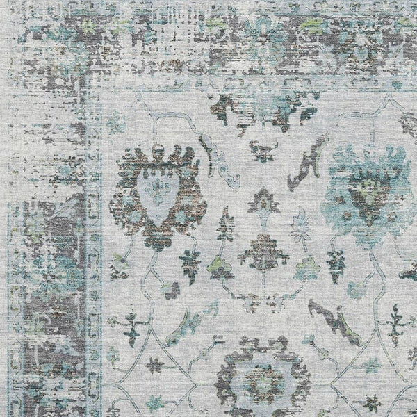 HomeRoots 5' X 8' Teal Gray Charcoal Oriental Rug - Washable, UV Protected, Stain Resistant for Busy Homes 709898