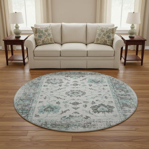 HomeRoots 8' X 10' Luxurious Teal Gray & Charcoal Oriental Washable Area Rug with UV Protection & Stain Resistance 709900