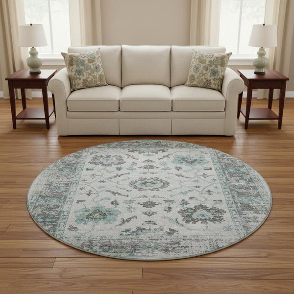 HomeRoots 8' X 10' Luxurious Teal Gray & Charcoal Oriental Washable Area Rug with UV Protection & Stain Resistance 709900