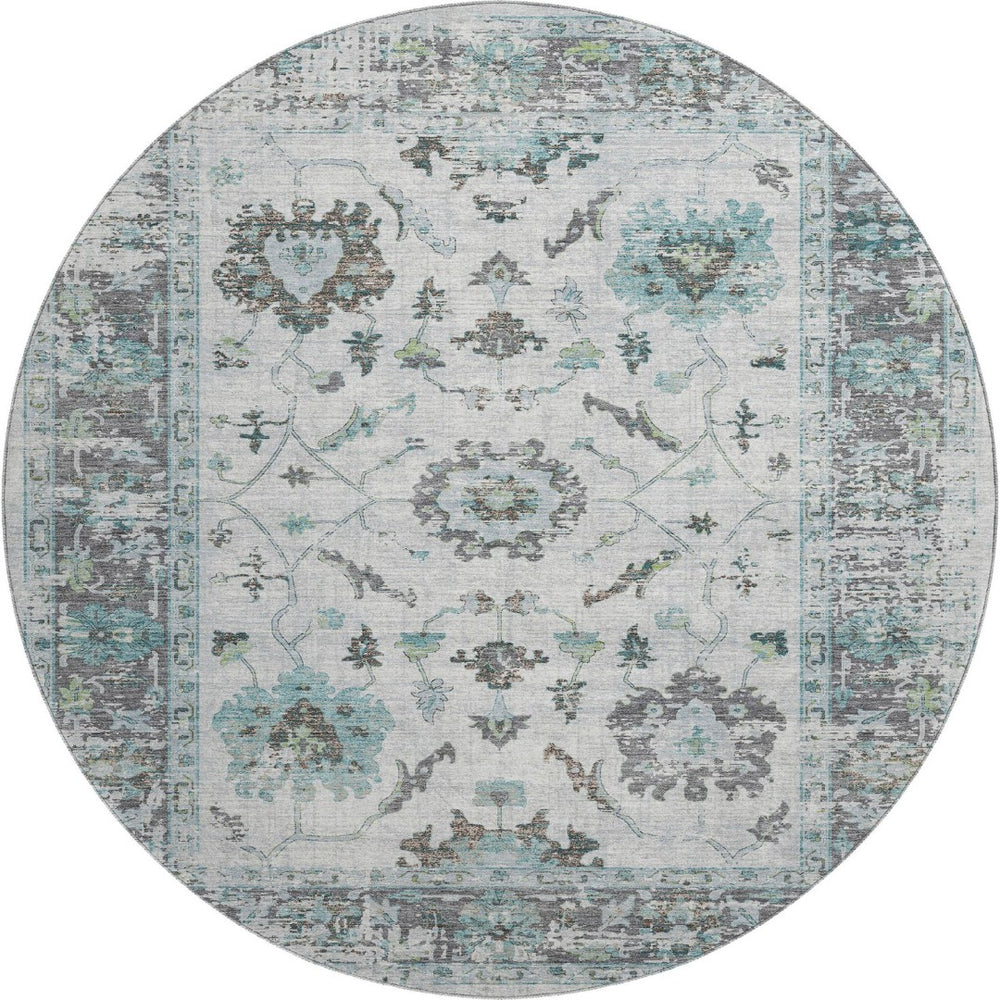 HomeRoots 8' X 10' Luxurious Teal Gray & Charcoal Oriental Washable Area Rug with UV Protection & Stain Resistance 709900