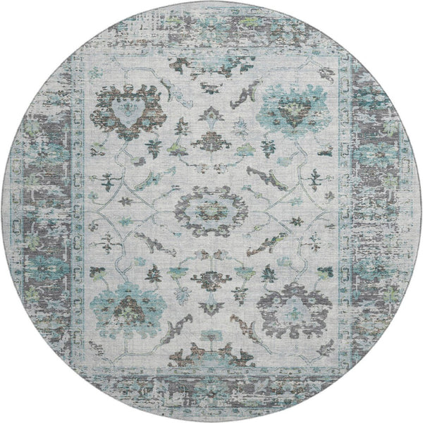 HomeRoots 8' X 10' Luxurious Teal Gray & Charcoal Oriental Washable Area Rug with UV Protection & Stain Resistance 709900