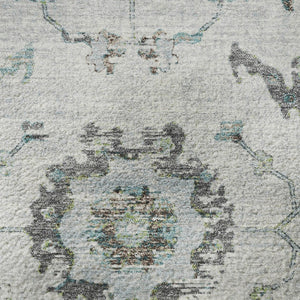 HomeRoots 8' X 10' Luxurious Teal Gray & Charcoal Oriental Washable Area Rug with UV Protection & Stain Resistance 709900