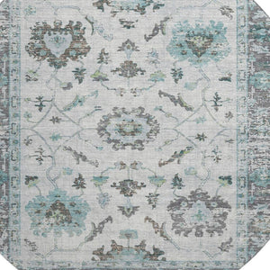 HomeRoots 8' X 10' Luxurious Teal Gray & Charcoal Oriental Washable Area Rug with UV Protection & Stain Resistance 709900