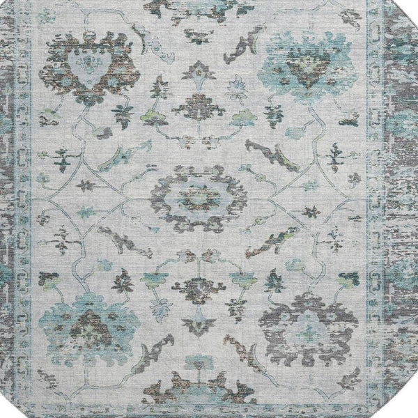 HomeRoots 8' X 10' Luxurious Teal Gray & Charcoal Oriental Washable Area Rug with UV Protection & Stain Resistance 709900