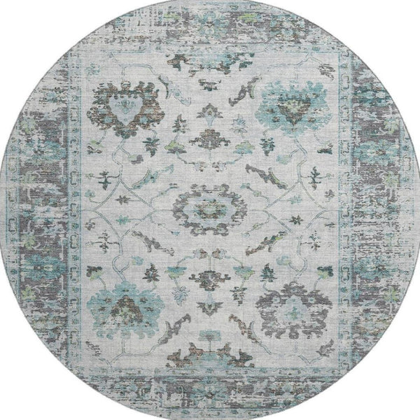HomeRoots 8' X 10' Luxurious Teal Gray & Charcoal Oriental Washable Area Rug with UV Protection & Stain Resistance 709900
