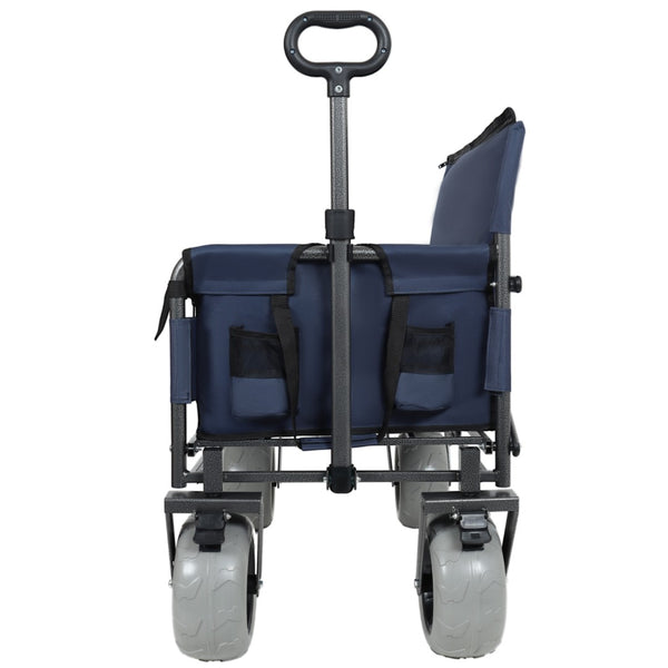 English Elm 3-in-1 Folding Wagon with Bench Seat Tabletop and All-terrain Beach Tires for Camping Dark Blue W2932P320636