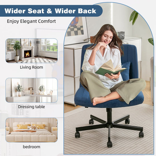 English Elm Modern Linen Blue Criss Cross Office Chair with Ergonomic Support, Adjustable Height, Swivel & Pillow W3394P329159