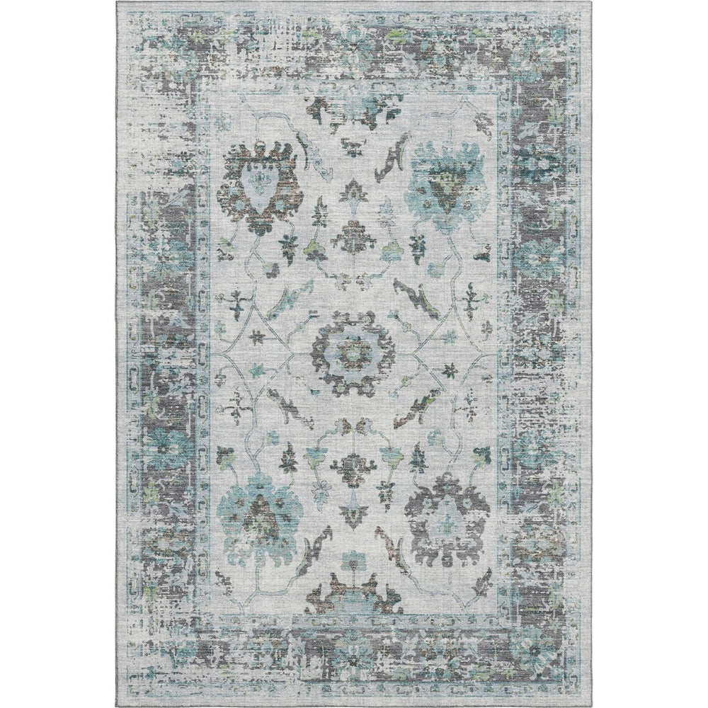 HomeRoots 9' X 12' Teal Gray Charcoal Oriental Area Rug - Stylish Washable Design with UV Protection & Stain Resistance 709901