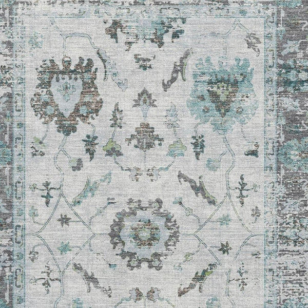 HomeRoots 9' X 12' Teal Gray Charcoal Oriental Area Rug - Stylish Washable Design with UV Protection & Stain Resistance 709901