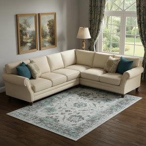 HomeRoots 10' X 14' Teal Gray Charcoal Oriental Washable Area Rug - Stain Resistant, UV Protected, Non-Slip 709902