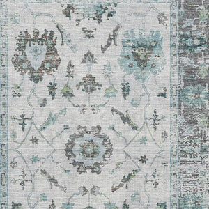 HomeRoots 10' X 14' Teal Gray Charcoal Oriental Washable Area Rug - Stain Resistant, UV Protected, Non-Slip 709902