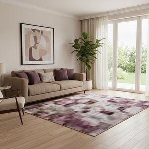 HomeRoots 8' Blush Green & Gray Abstract Washable Round Rug - UV Protected, Stain Resistant, Non-Slip Design 709905