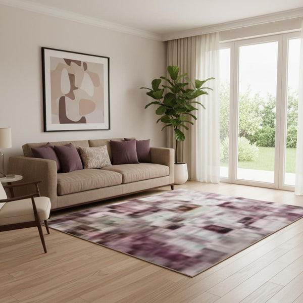 HomeRoots 8' Blush Green & Gray Abstract Washable Round Rug - UV Protected, Stain Resistant, Non-Slip Design 709905
