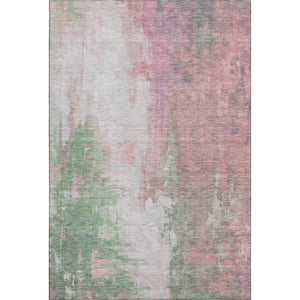 HomeRoots 8' Blush Green & Gray Abstract Washable Round Rug - UV Protected, Stain Resistant, Non-Slip Design 709905