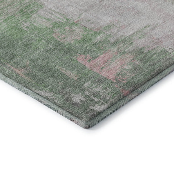 HomeRoots 8' Blush Green & Gray Abstract Washable Round Rug - UV Protected, Stain Resistant, Non-Slip Design 709905
