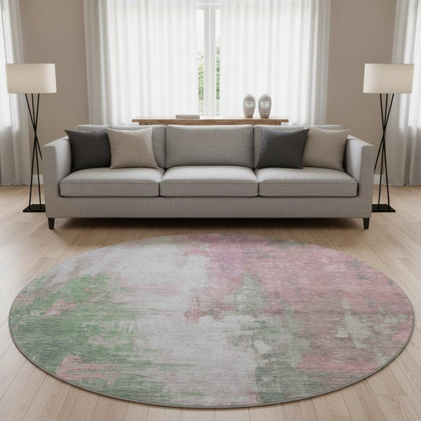 HomeRoots 8' X 10' Washable Blush Green & Gray Abstract Area Rug - Durable, UV Protected, Pet Friendly Design! 709906