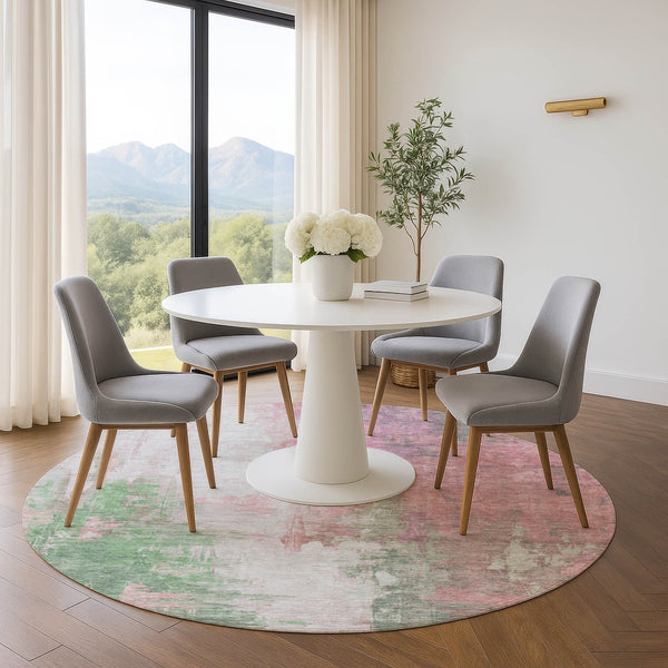 HomeRoots 8' X 10' Washable Blush Green & Gray Abstract Area Rug - Durable, UV Protected, Pet Friendly Design! 709906