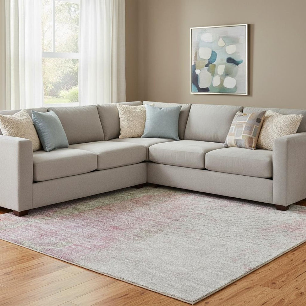 HomeRoots 9' X 12' Stylish Blush Green & Gray Abstract Washable Area Rug with UV Protection for High-Traffic Spaces 709907