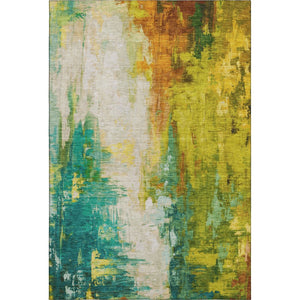 HomeRoots 5' X 8' Abstract Area Rug in Green, Gold & Orange - Washable, UV Protected & Perfect for High-Traffic Areas 709910