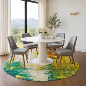 HomeRoots 8' X 10' Vibrant Green Gold Orange Abstract Washable Area Rug with UV Protection for Modern Living 709912
