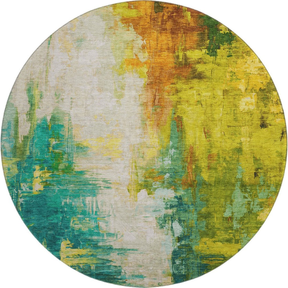 HomeRoots 8' X 10' Vibrant Green Gold Orange Abstract Washable Area Rug with UV Protection for Modern Living 709912