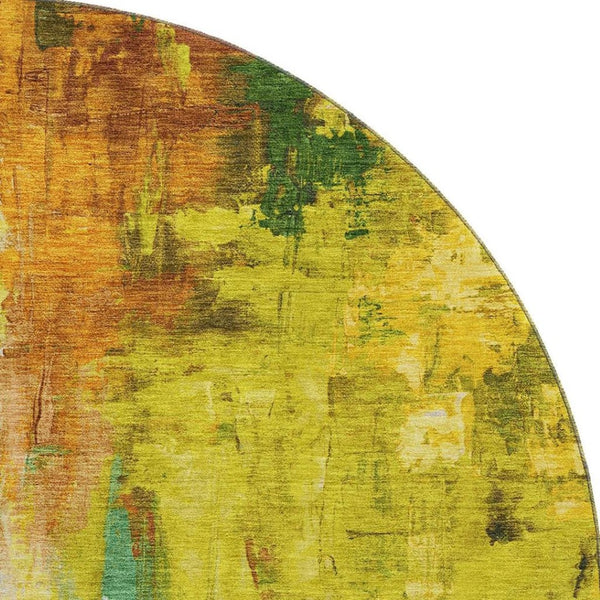 HomeRoots 8' X 10' Vibrant Green Gold Orange Abstract Washable Area Rug with UV Protection for Modern Living 709912