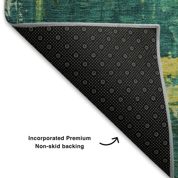 HomeRoots 9' X 12' Vibrant Green, Gold & Orange Abstract Washable Area Rug with UV Protection for Homes 709913